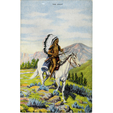 Native American Vintage Postcard The Chief – Cowboy Artist  L. H. Dude Larsen (unused)