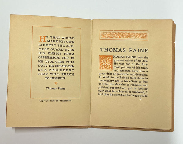 Thomas Paine Great Liberator of Mankind Mini Booklet Elbert Hubbard 1928