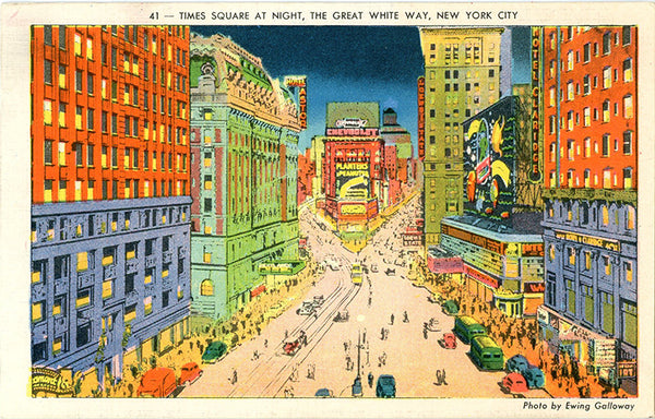 Times Square at Night Great White Way New York City NYC Vintage Postcard (unused) - Vintage Postcard Boutique