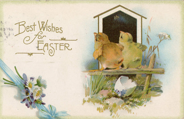 Vintage Embossed Floral Easter Chicks Postcard 1914 - Vintage Postcard Boutique