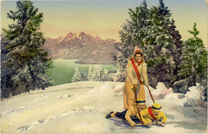Swiss Woman & Men Tobogganing Sledding Vintage Postcard #1537 c1940 (unused) (Copy) - Vintage Postcard Boutique