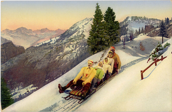 Swiss Five Men & Women Tobogganing Sledding Vintage Postcard #1539 c1940 (unused) (Copy) (Copy) - Vintage Postcard Boutique