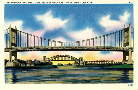 Triborough & Hell-Gate Bridges East River New York City NYC Vintage Postcard (unused)