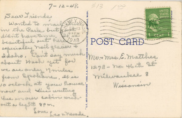 Glacier National Park Montana Trick Falls Two Medicine Valley Vintage Postcard 1948