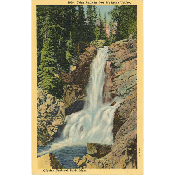 Glacier National Park Montana Trick Falls Two Medicine Valley Vintage Postcard 1948