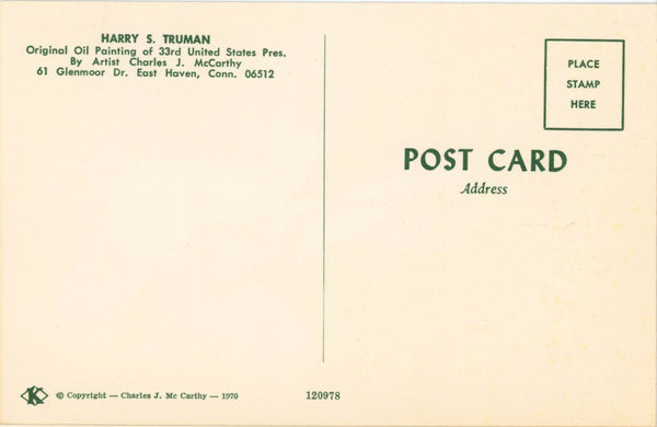 President Harry S. Truman Portrait Vintage Postcard (unused)