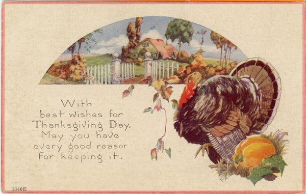 Thanksgiving Turkey Pumpkin Country Scene Vintage Postcard c. 1910
