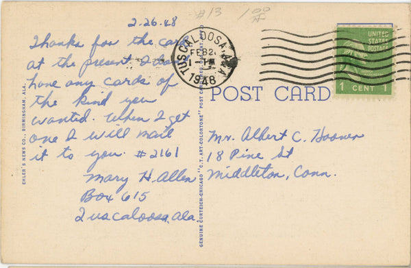 Tuscaloosa Alabama Large Letter Vintage Postcard 1948