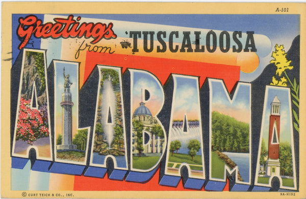 Tuscaloosa Alabama Large Letter Vintage Postcard 1948