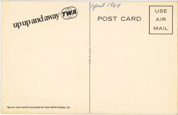 TWA Jet Plane 'Up Up and Away' Vintage Aviation Postcard c 1960s