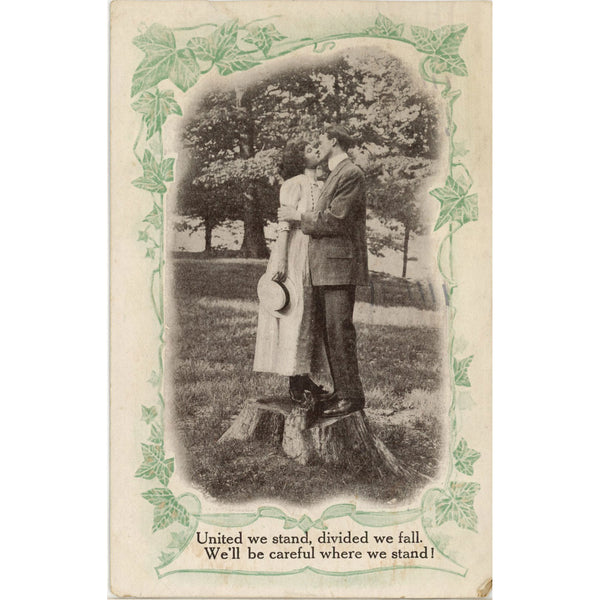 United We Stand Romantic Couple Kissing Vintage Postcard 1912