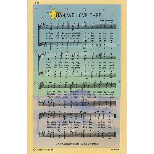 Utah We Love You Official Song Vintage Greeting Postcard 1940s (unused)