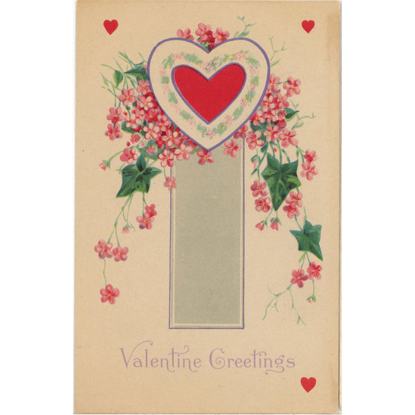 Vintage Floral Valentine Greetings Postcard – 1910s Unused Antique Floral Heart - Vintage Postcard Boutique