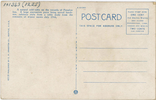 Paradise Inn Veranda Rainier National Park Washington Vintage Postcard c. 1920s