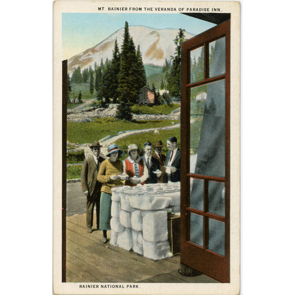 Paradise Inn Veranda Rainier National Park Washington Vintage Postcard c. 1920s