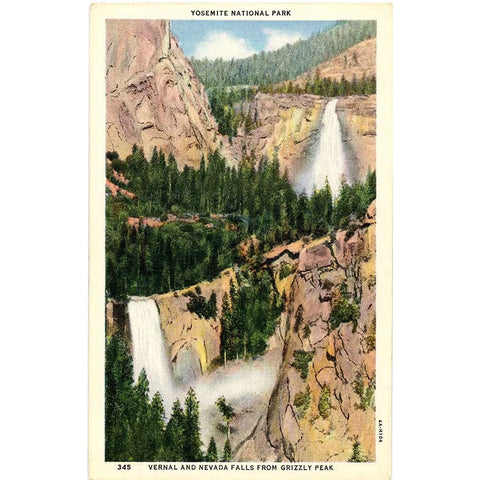 Yosemite National Park California Vernal & Nevada Falls Vintage Postcard (unused)