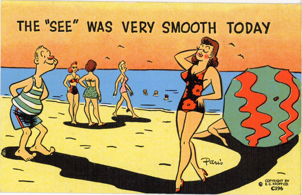 The "See" Was Very Smooth Today Vintage Comic Postcard signed PARIS (unused) - Vintage Postcard Boutique