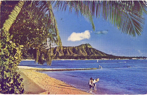 Diamond Head Honolulu Hawaii Waikiki Beach Vintage Postcard 1950