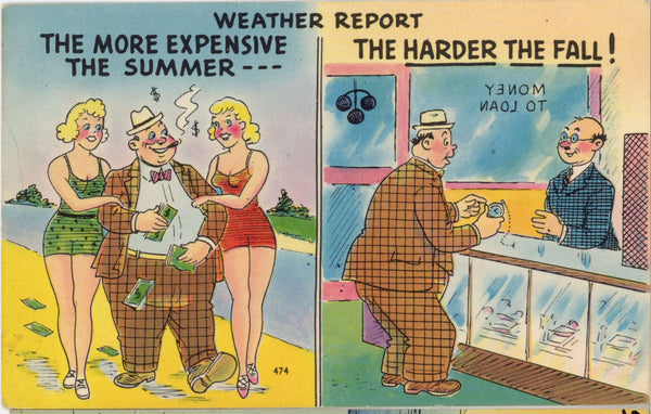 Weather Report Bathing Beauties Vintage Comic Postcard 1954