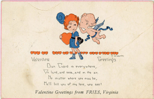 Cupid & Girl  Vintage Valentine Postcard 1923 signed WEAVER - Vintage Postcard Boutique