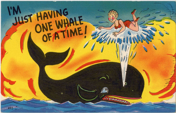 Having a Whale of A Time Vintage Comic Postcard (unposted)