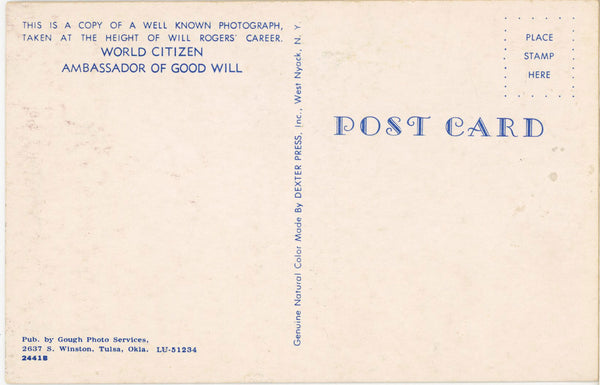 Will Rogers American Vaudeville Performer & Actor Vintage Postcard (unposted)