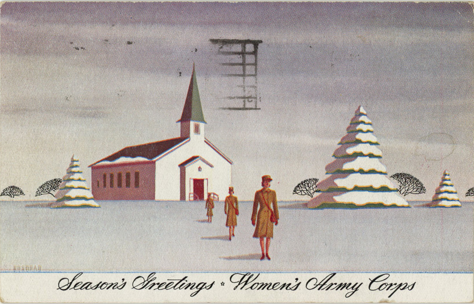 Women's Army Corp Art Deco Christmas Season Greetings Postcard 1943
