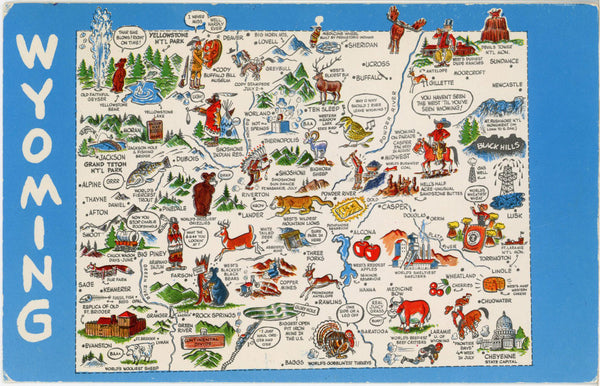 Wyoming State Map Vintage Postcard (unused)