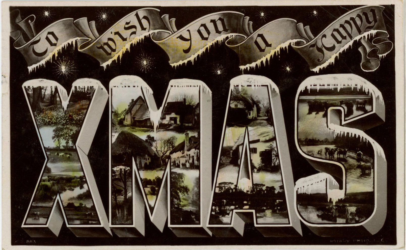 Christmas Large Letter Real Photo RPPC Vintage Postcard 1910