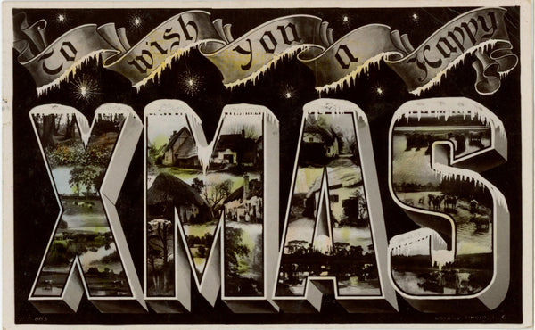 Christmas Large Letter Real Photo RPPC Vintage Postcard 1910