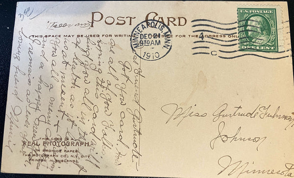 Christmas Large Letter Real Photo RPPC Vintage Postcard 1910