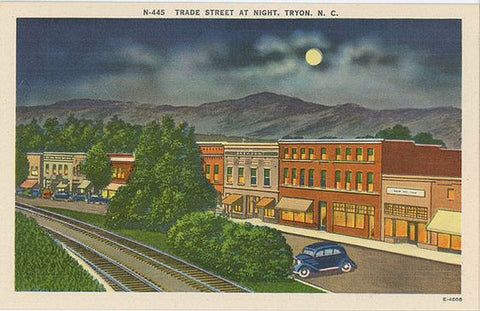 Tryon North Carolina Trade Street at Night Vintage Postcard (unused) - Vintage Postcard Boutique
