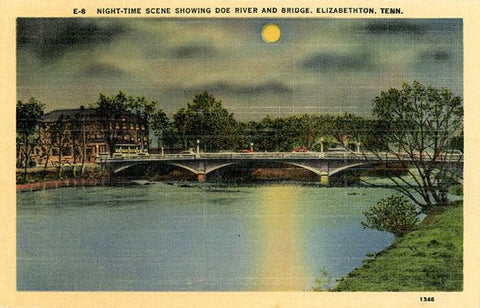 Elizabethton Tennessee Doe River Bridge at Night Vintage Postcard (unused) - Vintage Postcard Boutique