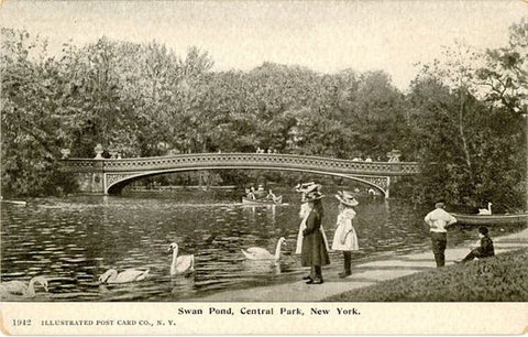 Central Park New York City Children at Swan Pond Vintage Postcard circa 1910 (unused) - Vintage Postcard Boutique