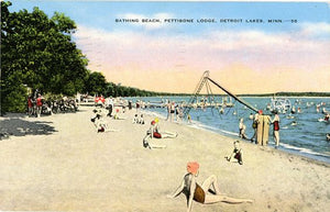 Detroit Lakes Minnesota Bathing Beach Pettibone Lodge Vintage Postcard 1949 - Vintage Postcard Boutique