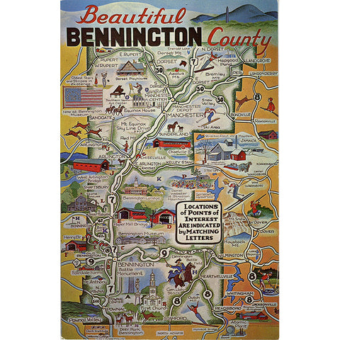 Bennington County Vermont State Map Vintage Postcard (unused) - Vintage Postcard Boutique