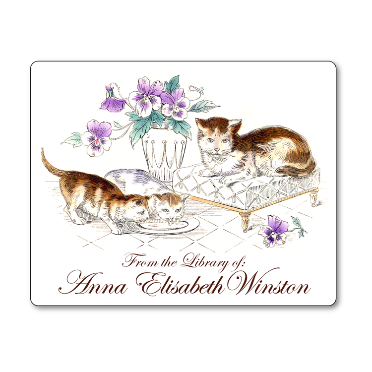 Vintage Cats & Kittens in the Lap of Luxury Personalized Bookplates - Vintage Postcard Boutique