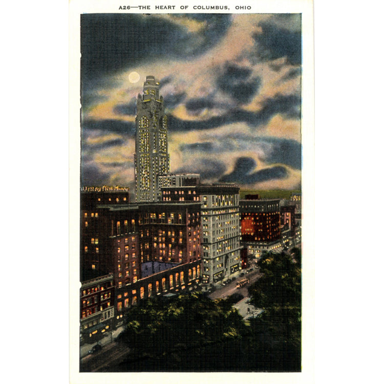 Columbus Ohio High Street at Night - Neil House Huntington Bank Vintage Postcard (unused) - Vintage Postcard Boutique