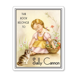 Vintage Personalized Children's Bookplates  - Little Girl Gathering Flowers With Kitten - Baby Shower Gift - Vintage Postcard Boutique