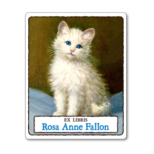 Fluffy White Kitten Personalized Vintage Bookplates - CAT LOVER GIFT - Vintage Postcard Boutique