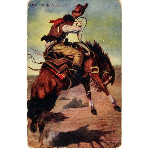 Vintage Western Postcard – Cowboy on Bucking Bronco "Go It, You—!" 1907 (unused) - Vintage Postcard Boutique