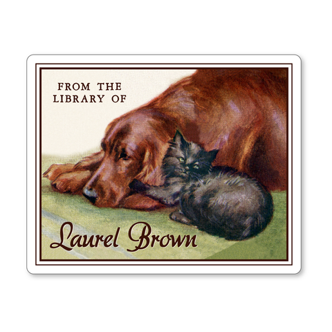 Vintage Irish Setter Dog & Black Kitten Personalized Bookplates - Vintage Postcard Boutique