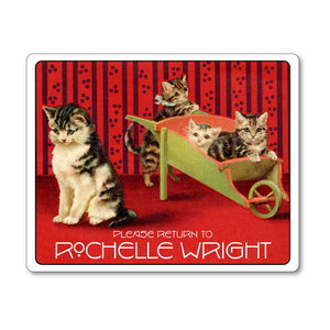 Vintage Kittens Playing in Wheelbarrow Personalized Bookplates Ex Libris Labels - Vintage Postcard Boutique
