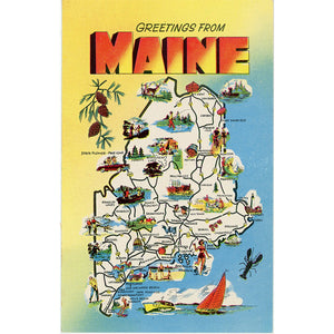 Maine State Map Pine Tree State Vintage Postcard (unused) - Vintage Postcard Boutique