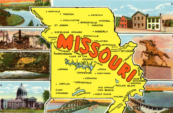Missouri State Map Lake Taneycomo Hannibal Vintage Postcard (unused) - Vintage Postcard Boutique