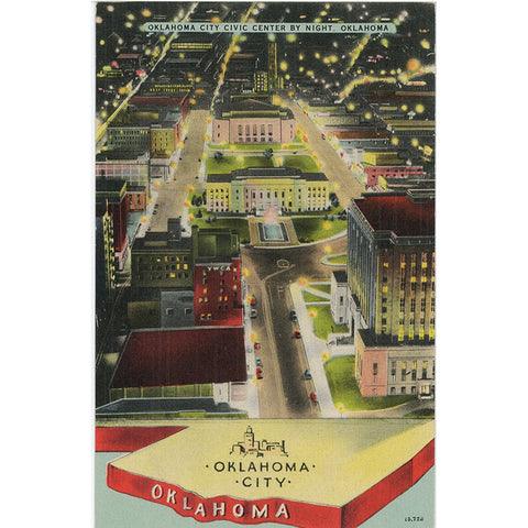 Oklahoma City Civic Center by Night Vintage Oklahoma Postcard 1930s (unused) - Vintage Postcard Boutique
