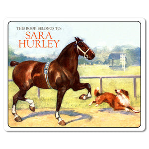 Prancing Horse & Collie Dog Vintage Personalized Ex Libris Bookplates
