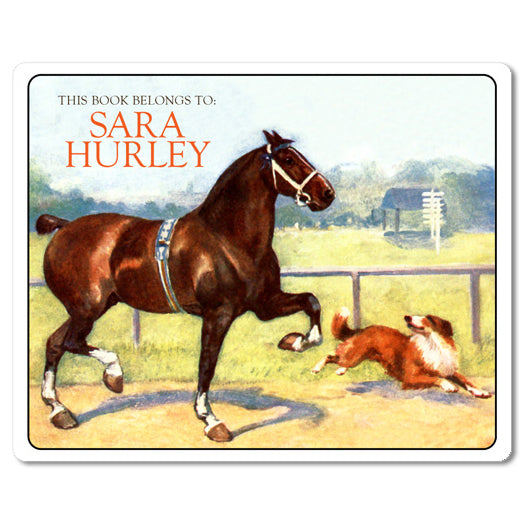 Prancing Horse & Collie Dog Vintage Personalized Ex Libris Bookplates