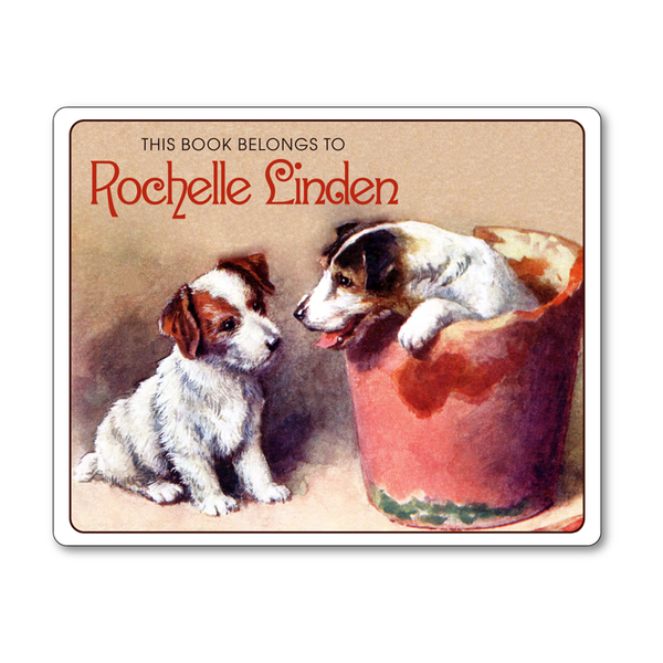 Personalized Bookplates - Vintage Puppy Playmates in Flower Pot - Ex Libris Childrens Books - Vintage Postcard Boutique