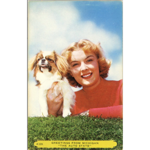 Japanese Chin Dog & Pretty Girl Michigan Auto State Vintage Greetings Postcard (unused) - Vintage Postcard Boutique